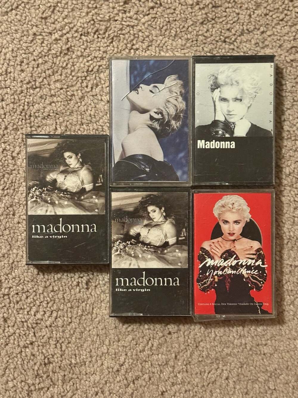 Lot of 5 Vintage Madonna Audio Cassette Tapes including Like a Virgin, True Blue